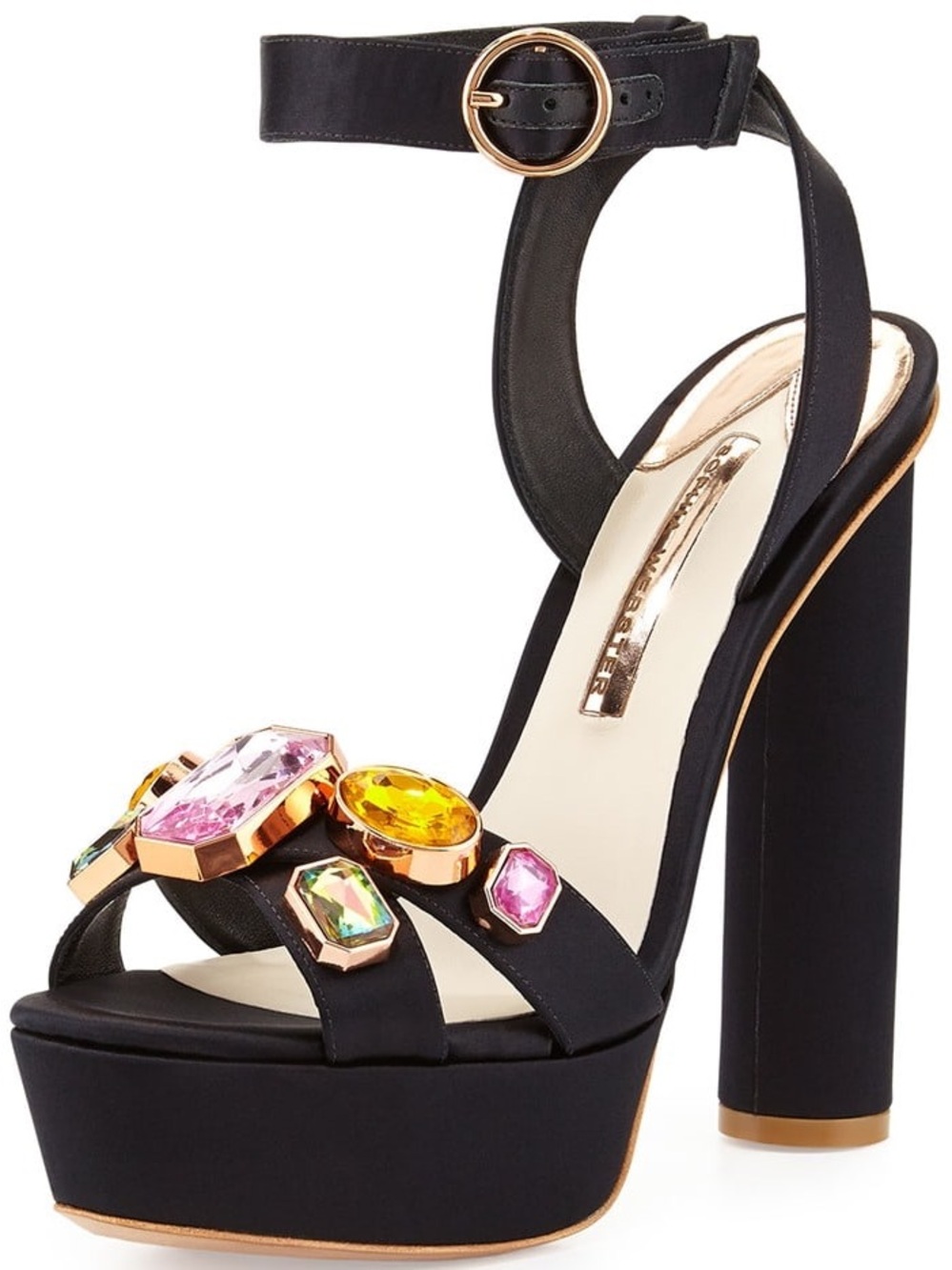 Sophia Webster Black Platform Ankle-Strap Sandal with Multicolor Gems